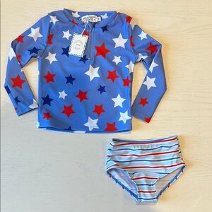 Rylee Faith Stars Stripes Girl Rashguard Swim Set 2 3 4 5 6 7 4th of July